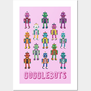 Gogglebots - retro robot design in pink by Cecca Designs Posters and Art